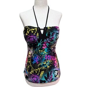 Y2K Hobie Swim Tankini Top Colorful Graffiti Print Halter Neck Womens Size L